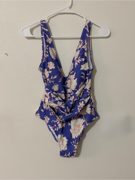 summersalt Other - Summersalt Blue Floral Deep V One-Piece Swimsuit